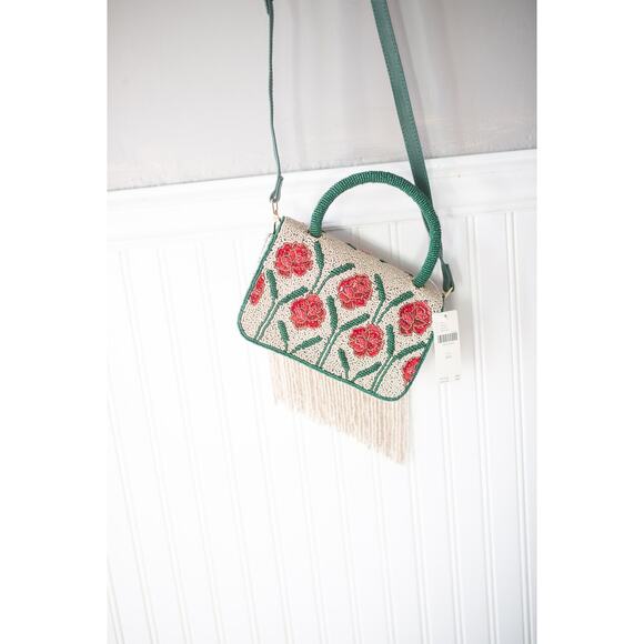 Anthropologie Beaded Fringe Floral Top-Handle Bag - Picture 3 of 5